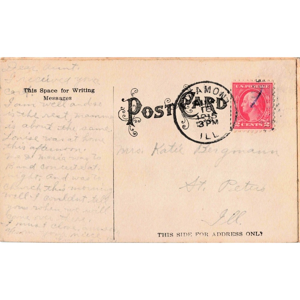 Antique 1915 Heartiest Congratulations Postcard Blue Flowers Damon IL Stamp VG - Picture 2 of 2